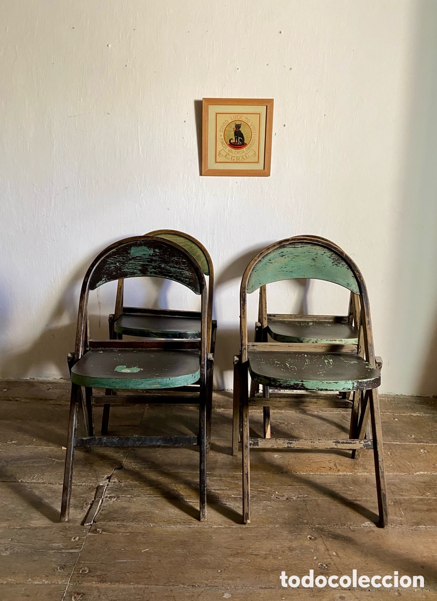 Vintage: 4 sillas plegables madera - Foto 2