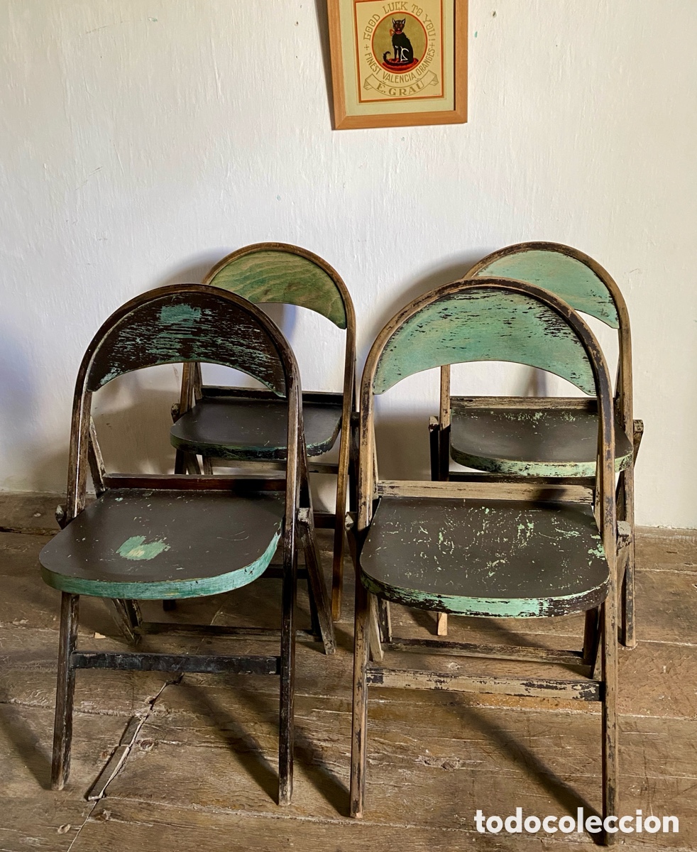 Vintage: 4 sillas plegables madera - Foto 3