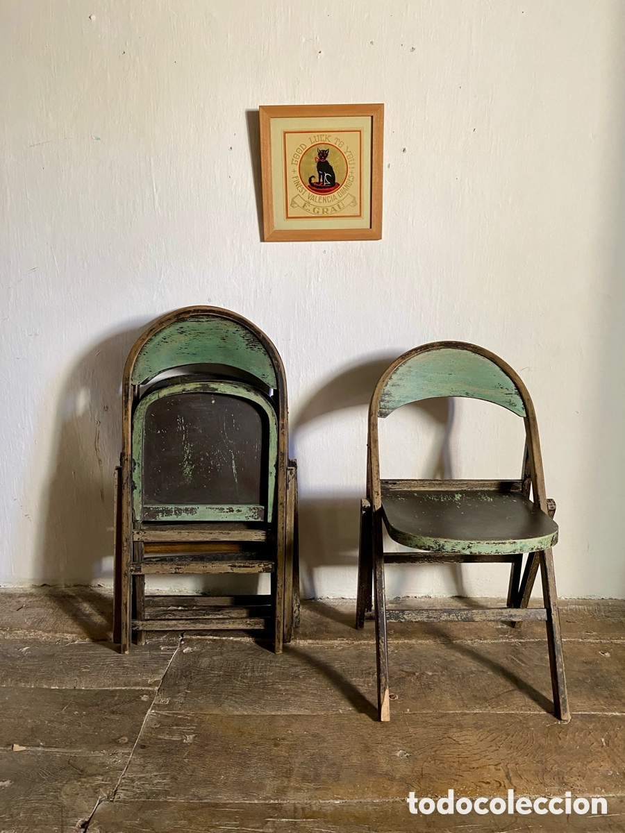 Vintage: 4 sillas plegables madera - Foto 4