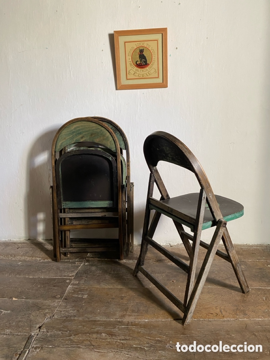 Vintage: 4 sillas plegables madera - Foto 10