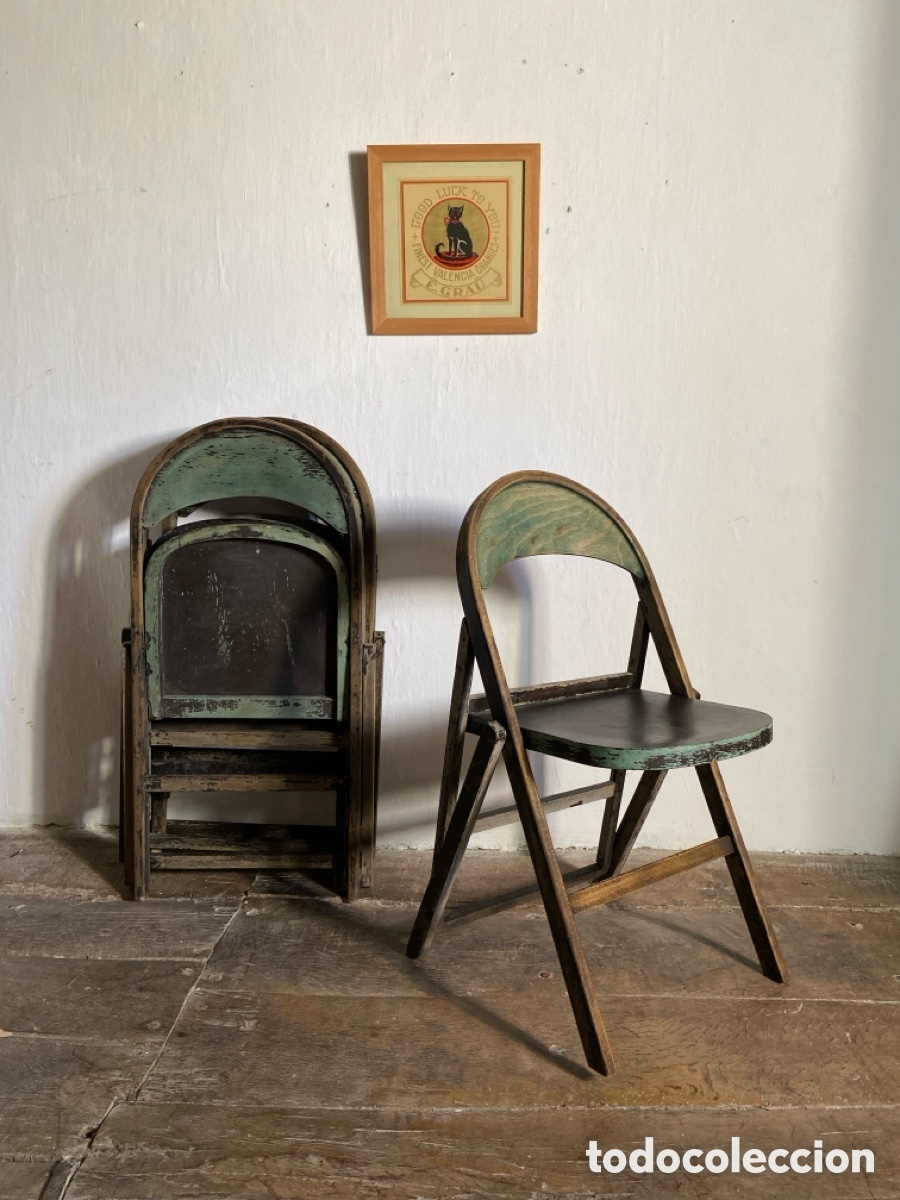 Vintage: 4 sillas plegables madera - Foto 11