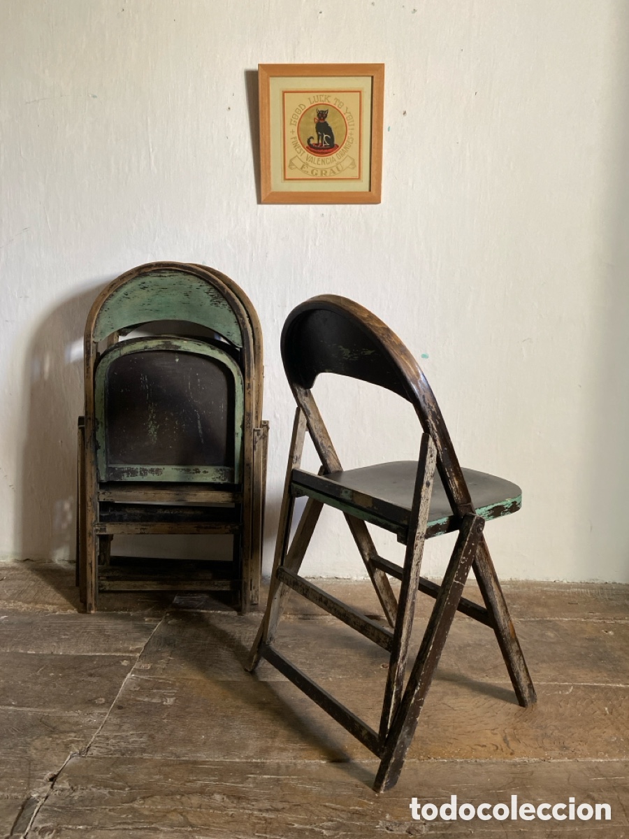 Vintage: 4 sillas plegables madera - Foto 12