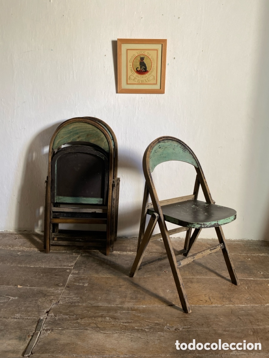 Vintage: 4 sillas plegables madera - Foto 13
