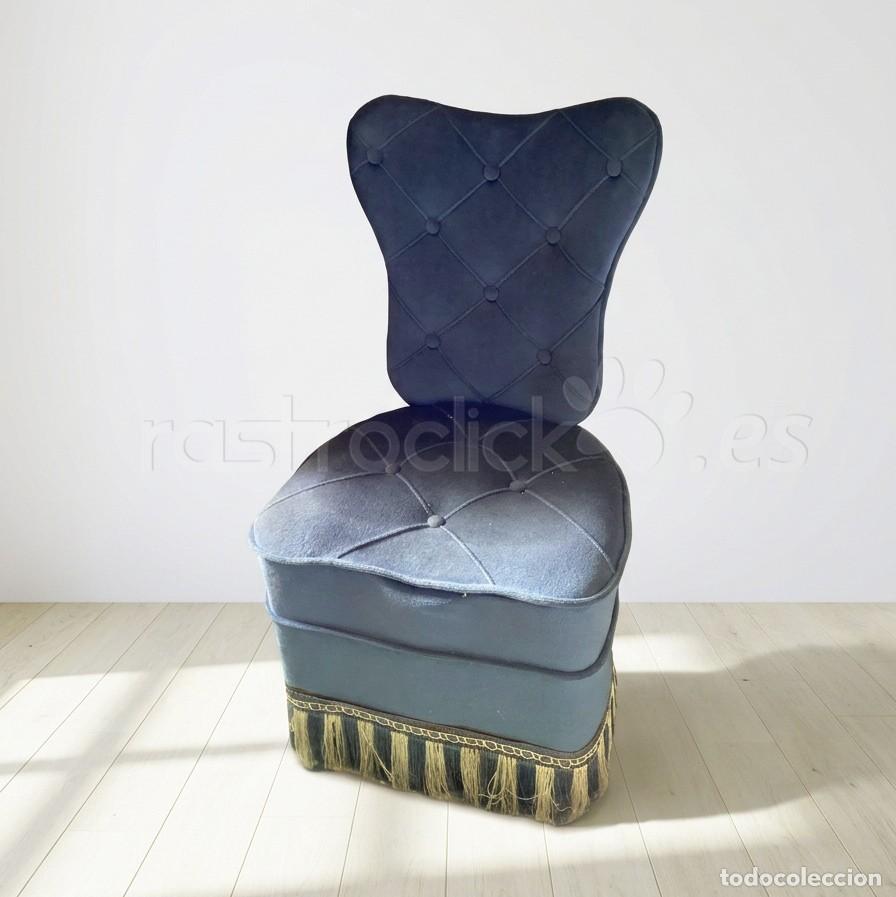 Vintage: Butaca Descalzadora Vintage Terciopelo Azul Capiton&eacute;