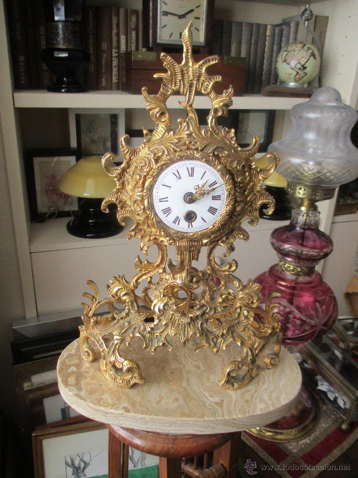 Vintage: RELOJ DE SOBRE MESA DE BRONCE DORADO Y BASE DE MARMOL - Foto 13