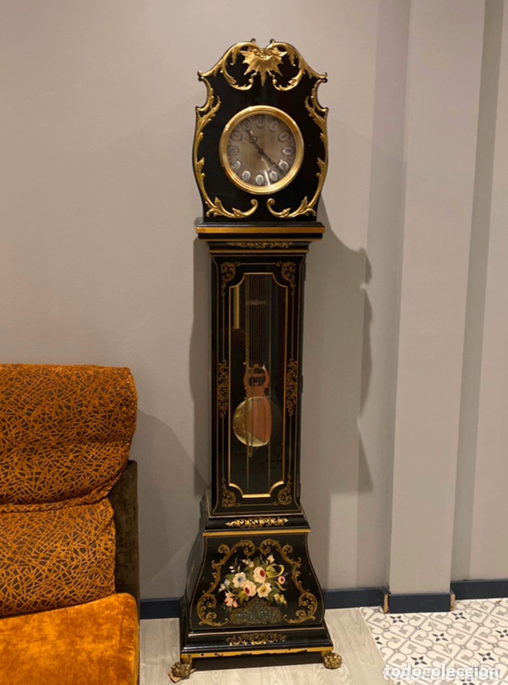 ANTIGUO RELOJ DE PIE MARCA NÁCAR CON MUEBLE PINTADO A MANO (Relojes - Relojes Vintage )