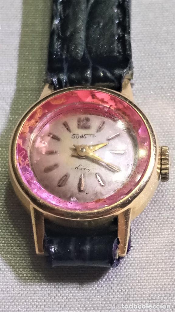 RELOJ DE PULSERA DE SEÑORA DUWARD KING DE ORO 18K Y CRISTAL DE ZAFIRO ROSA (Relojes - Relojes Vintage )