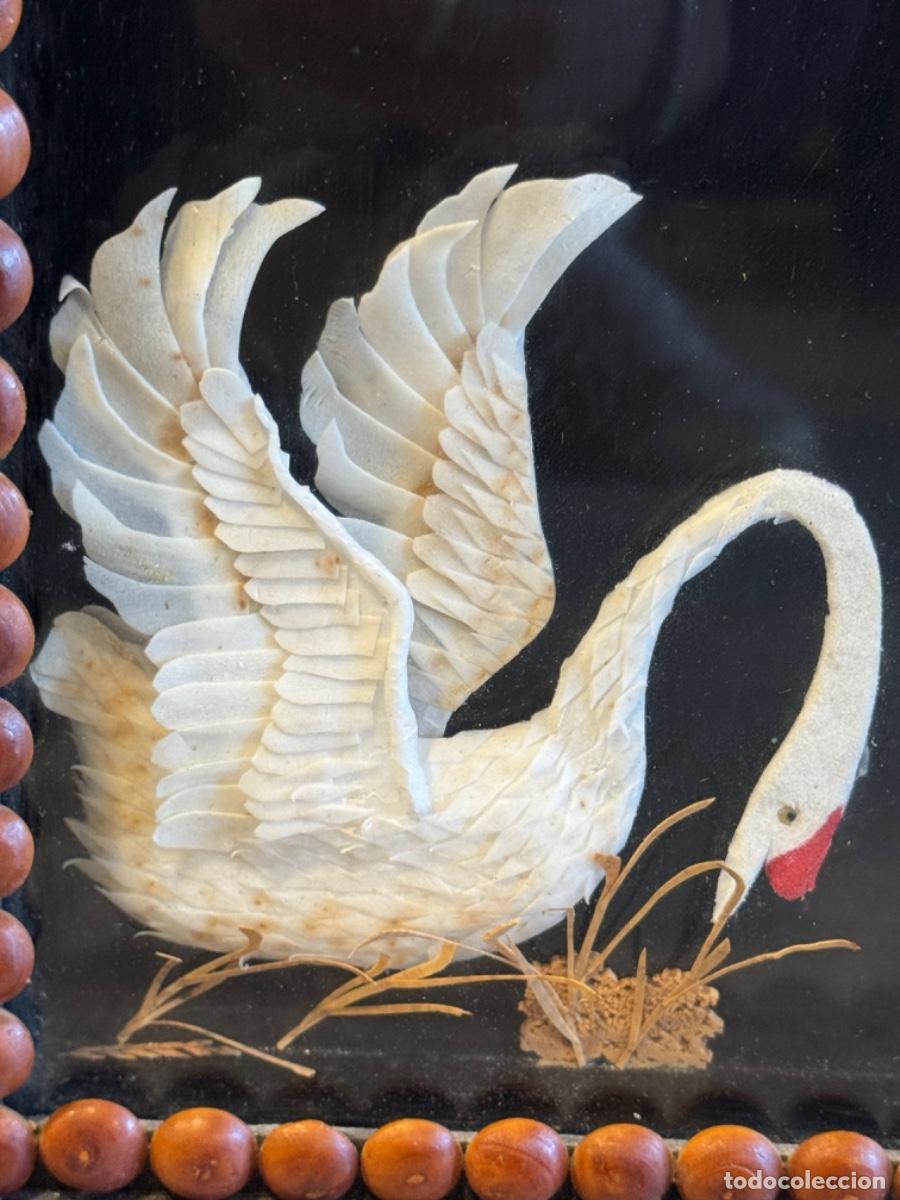 Vintage: CUADRO RELOJ CON CISNES DECORADO A MANO - Foto 4
