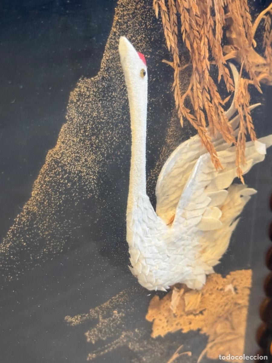 Vintage: CUADRO RELOJ CON CISNES DECORADO A MANO - Foto 5