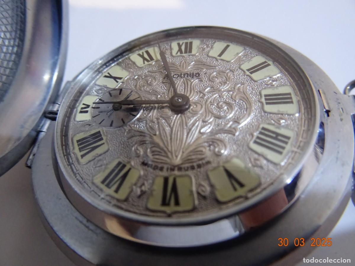 Vintage: Reloj ruso de bolsillo funcionando MOLNIJA - Foto 4