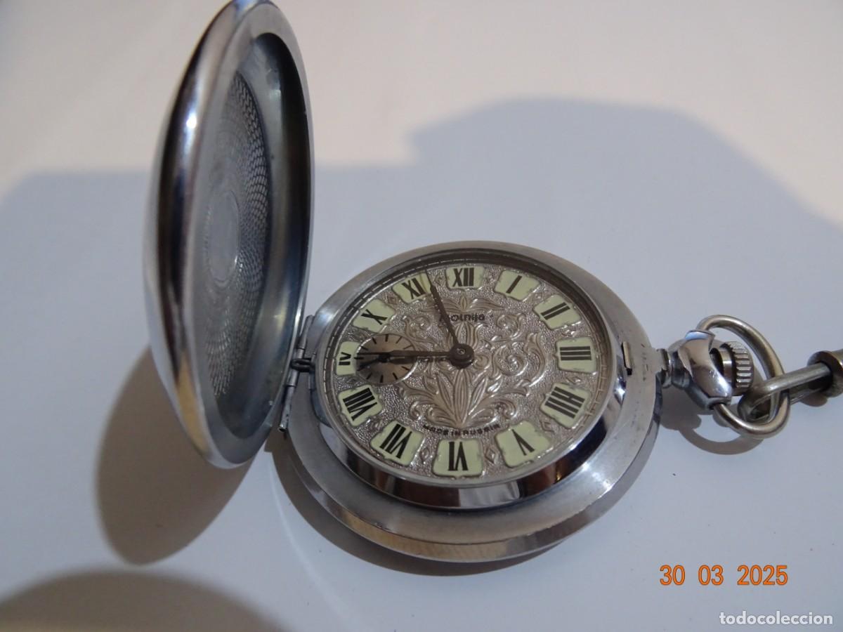 Vintage: Reloj ruso de bolsillo funcionando MOLNIJA - Foto 7