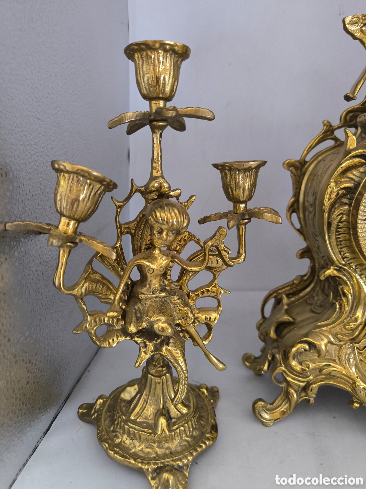 Vintage: Reloj y candelabros bronce - Foto 4