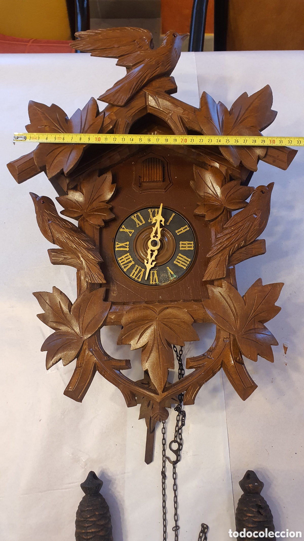 Vintage: Reloj cuc&uacute; tallado en madera - Foto 3