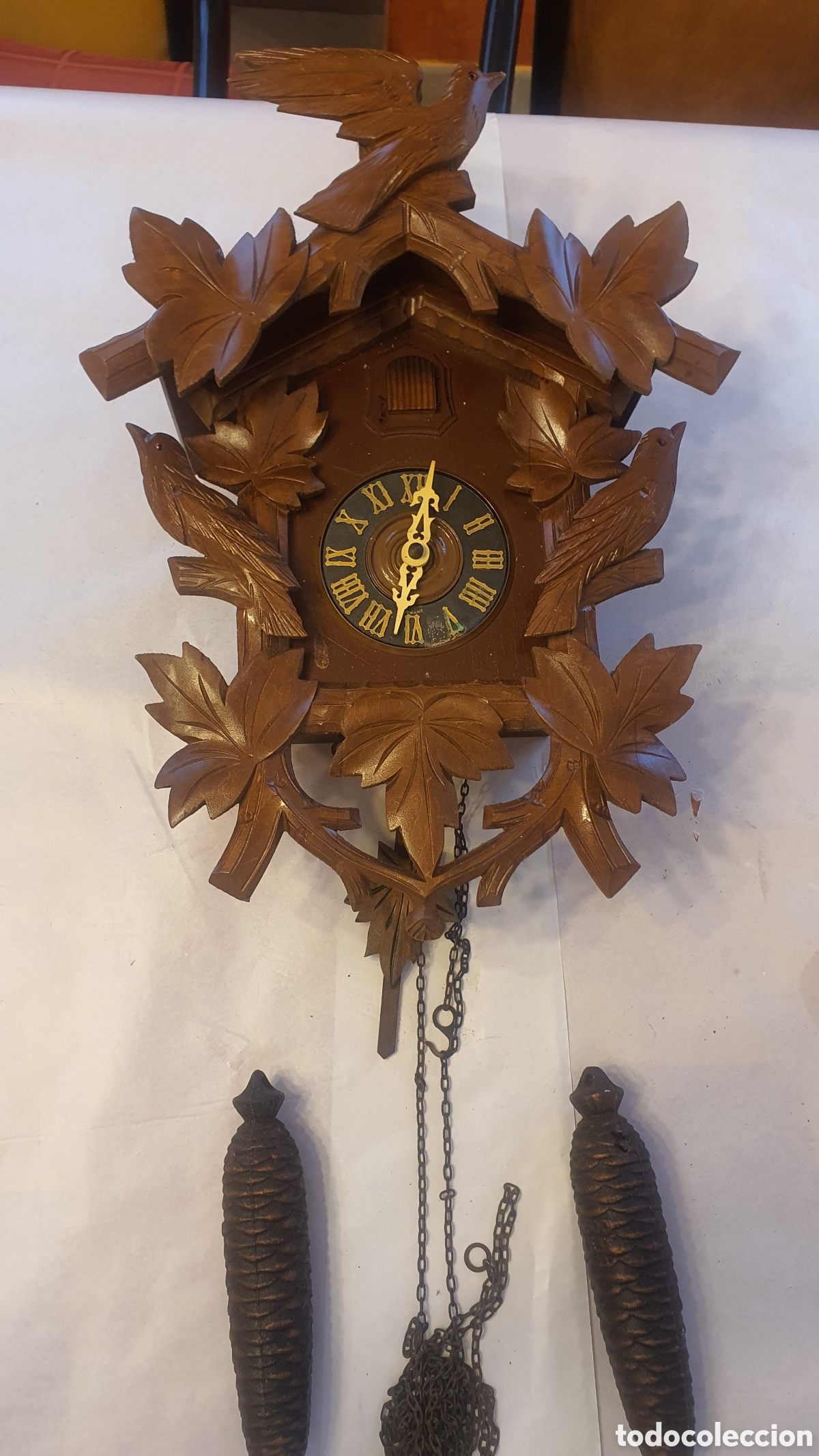 Vintage: Reloj cuc&uacute; tallado en madera - Foto 1