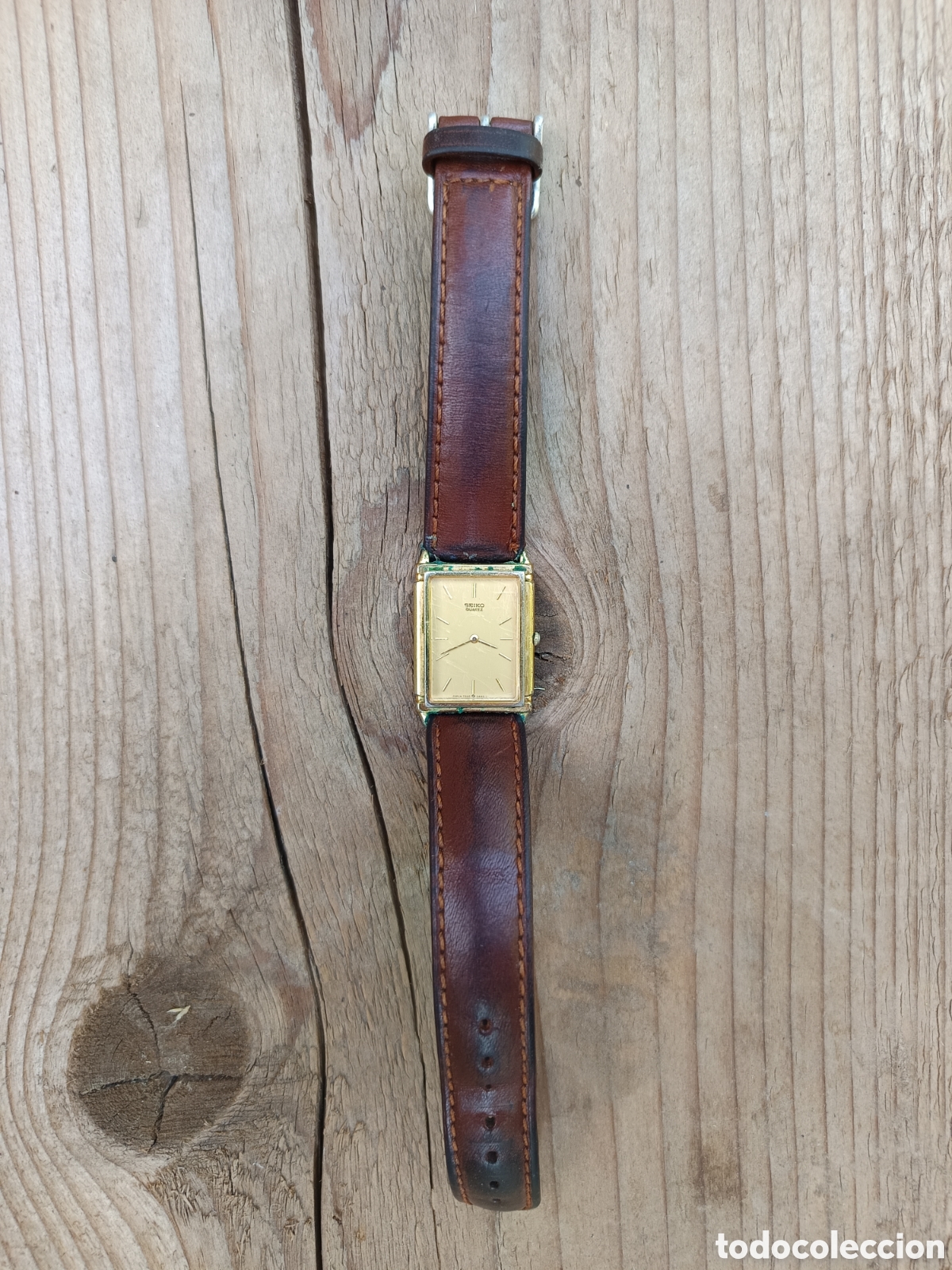 Vintage: Antiguo Reloj Seiko base metal correa de piel, esfera rectangular - Foto 3