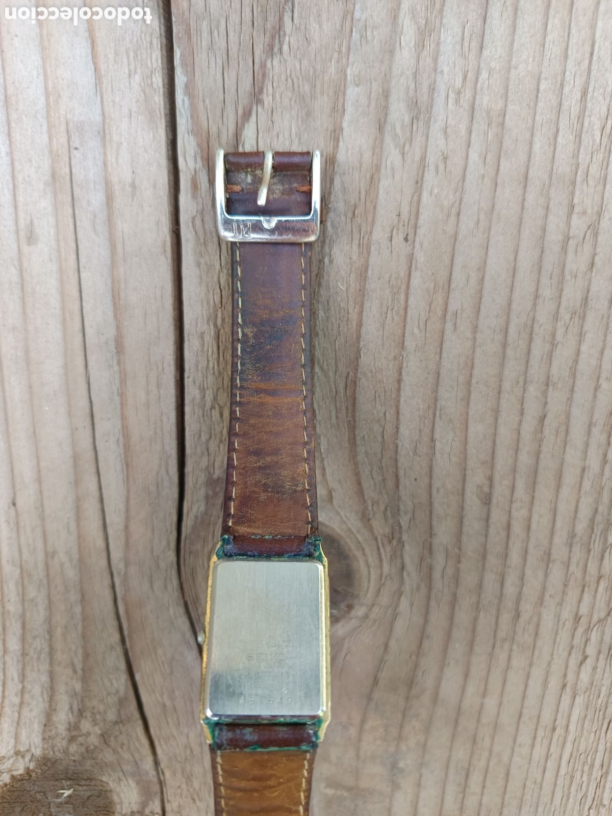 Vintage: Antiguo Reloj Seiko base metal correa de piel, esfera rectangular - Foto 5