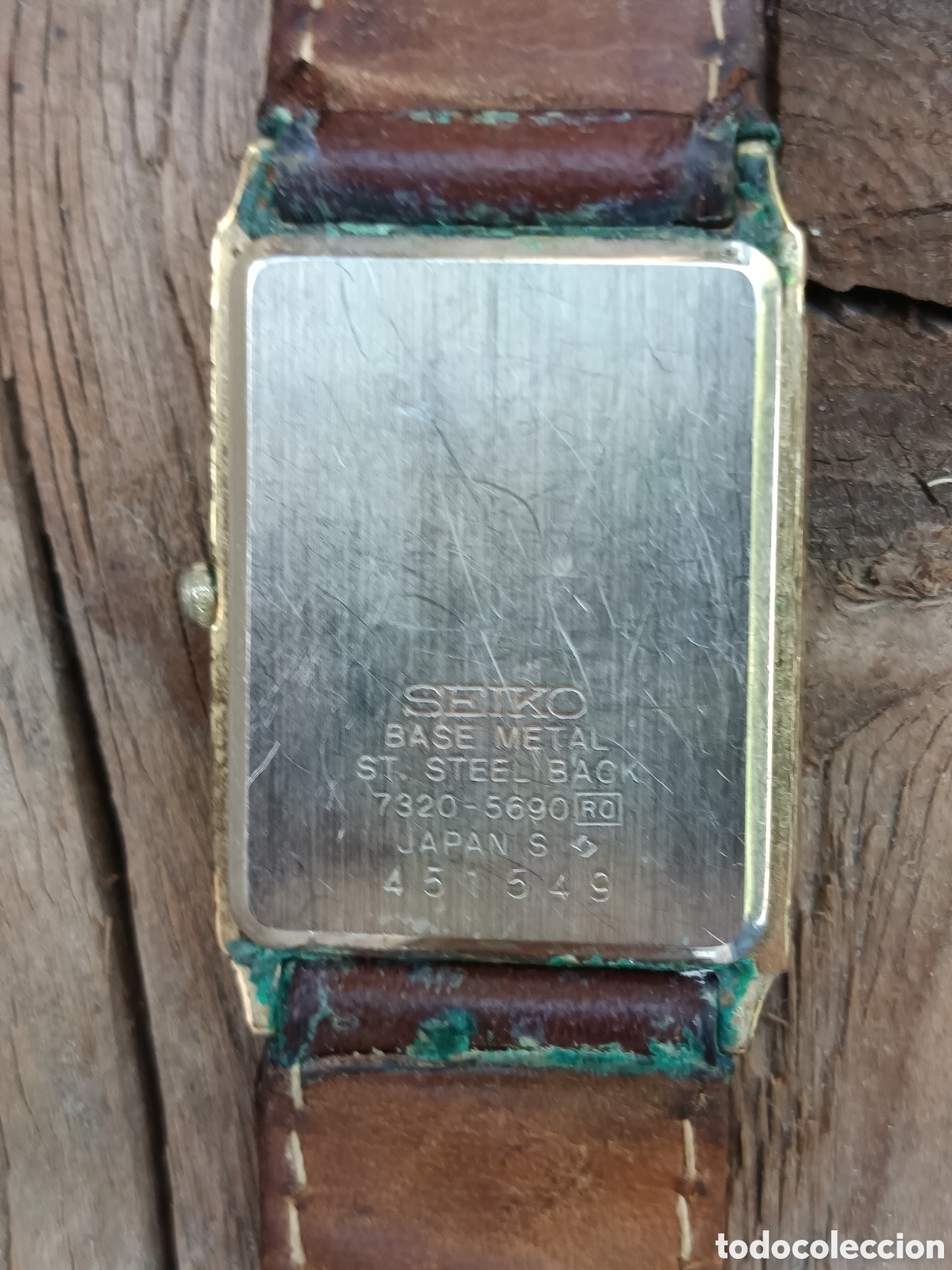 Vintage: Antiguo Reloj Seiko base metal correa de piel, esfera rectangular - Foto 6