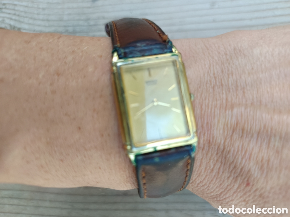 Vintage: Antiguo Reloj Seiko base metal correa de piel, esfera rectangular - Foto 7