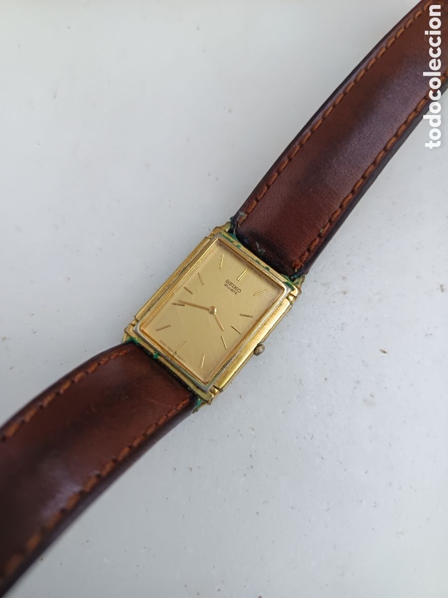 Vintage: Antiguo Reloj Seiko base metal correa de piel, esfera rectangular - Foto 8