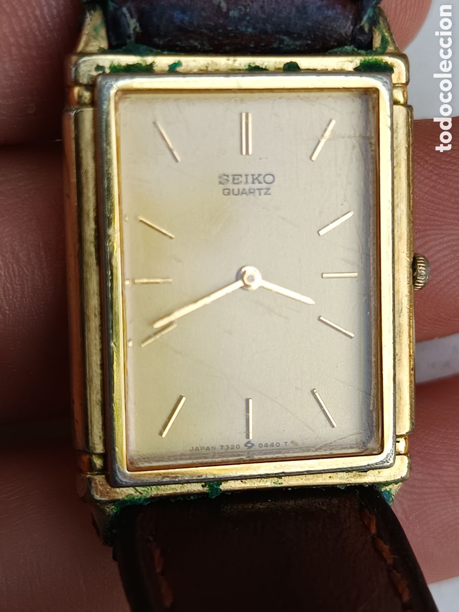 Vintage: Antiguo Reloj Seiko base metal correa de piel, esfera rectangular - Foto 2