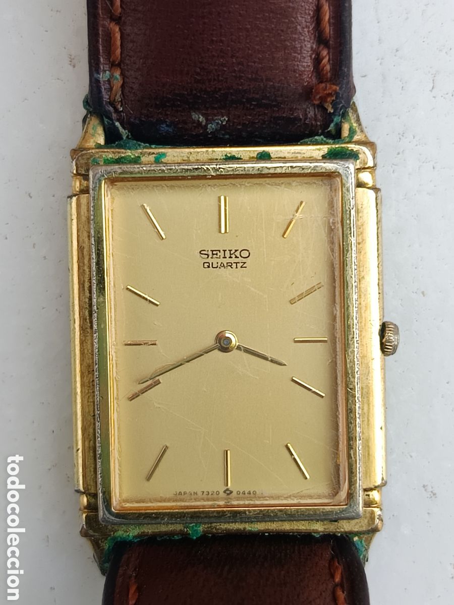 Vintage: Antiguo Reloj Seiko base metal correa de piel, esfera rectangular - Foto 1