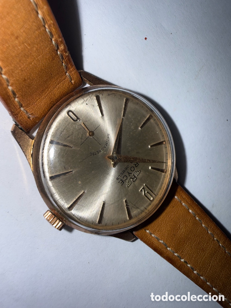 Vintage: Reloj Royce con correa de cuero marr&oacute;n - Foto 1