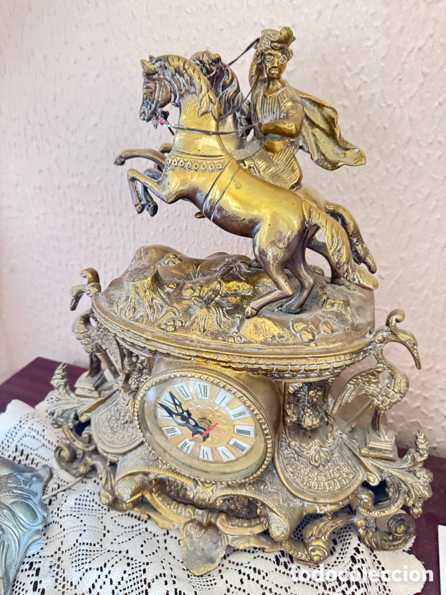 Vintage: Reloj Bronce Estilo Imperio Caballo - Foto 1