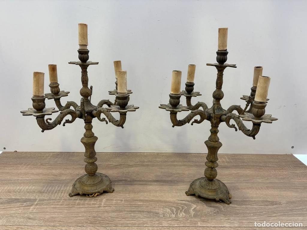 Vintage: 2 CANDELABROS ANTIGUOS - Foto 1