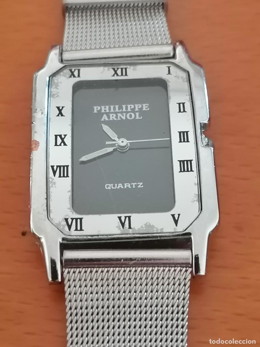 Vintage: PHILIPPE ARNOL * RELOJ ANALOGICO PLATEADO INTERIOR ESFERA NEGRA