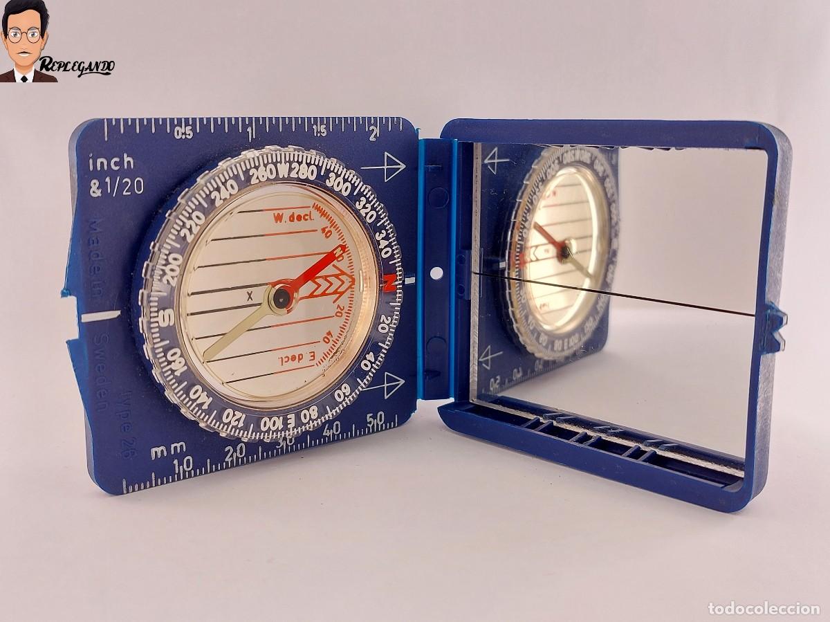 Vintage: BR&Uacute;JULA ORIENTACI&Oacute;N MARCA SILVA (MODELO TYPE 26) PLEGABLE ESPEJO &ndash; MEDICI&Oacute;N MAPAS - MADE IN SWEDEN