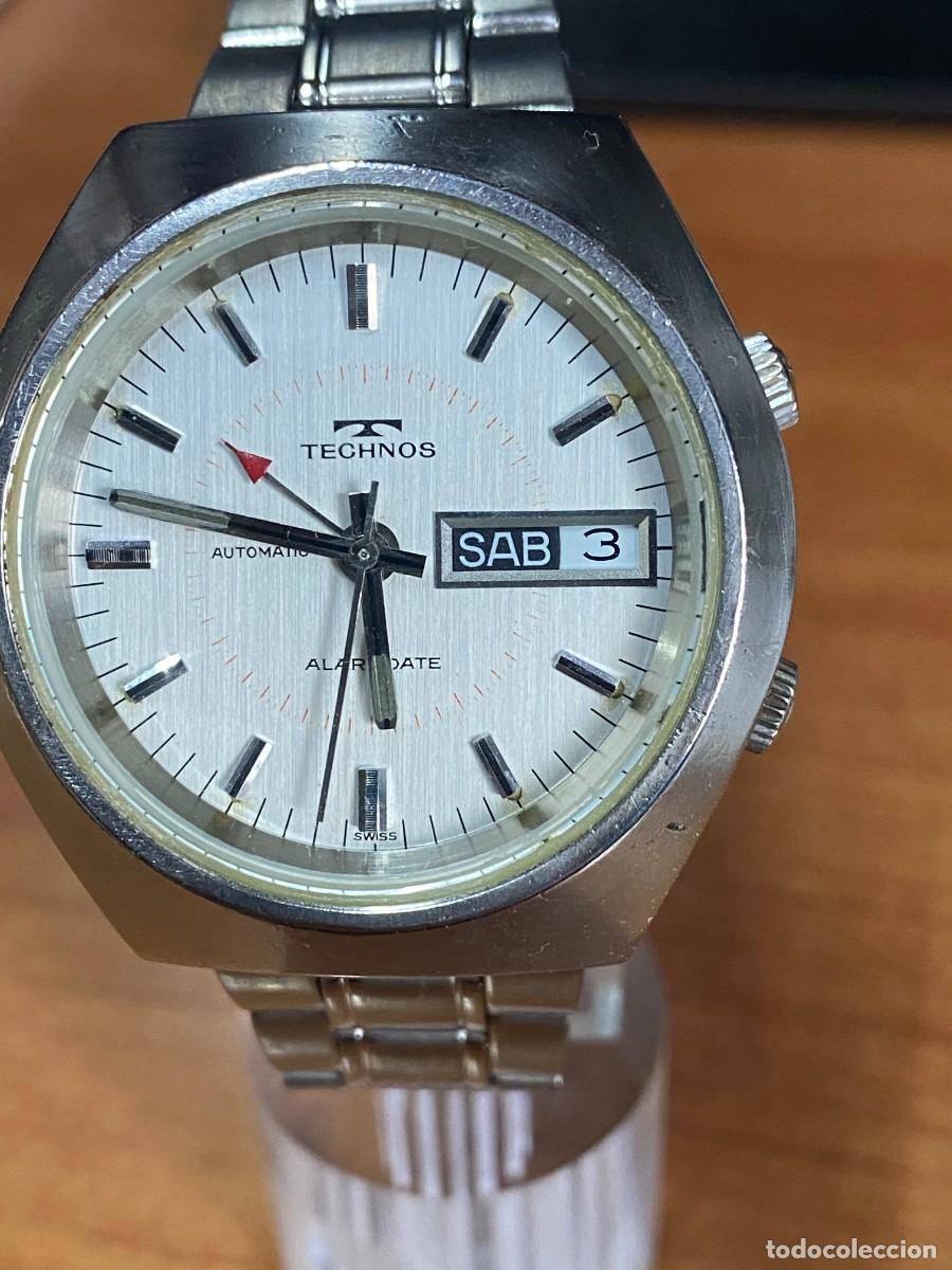 Vintage: Reloj (Vintage) TECNOS autom&aacute;tico con alarma acero, esfera color blanca, doble calendario tres horas