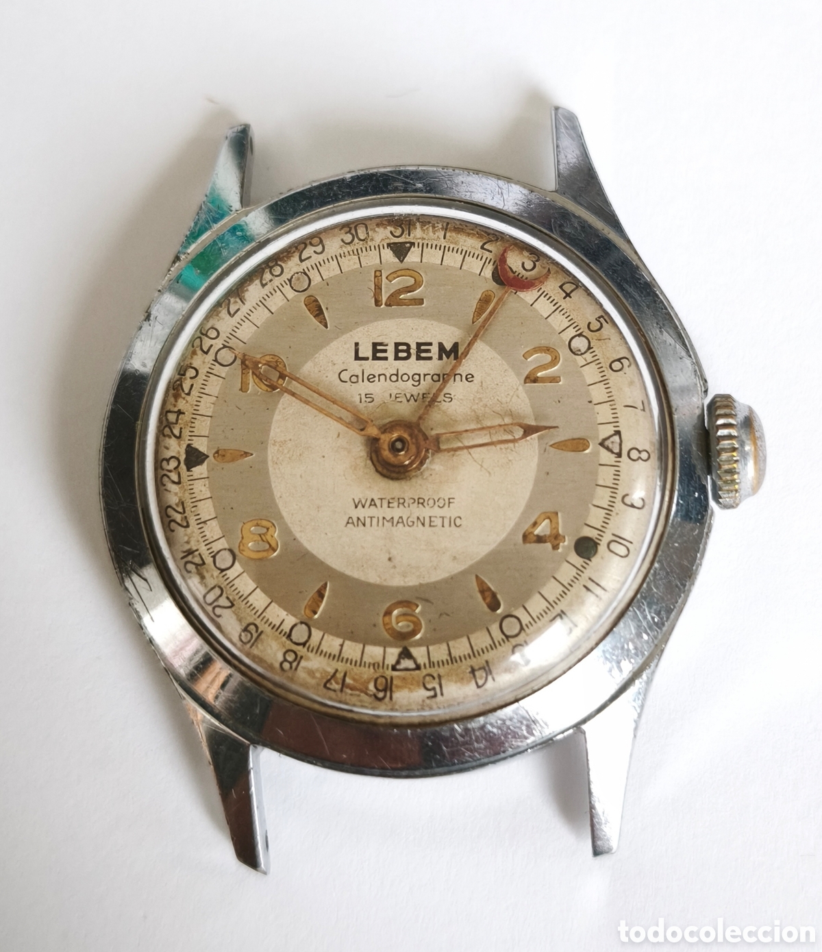 Vintage: Reloj de cuerda lebem calendographe para reparar no funciona, Orologio Horloge Montre