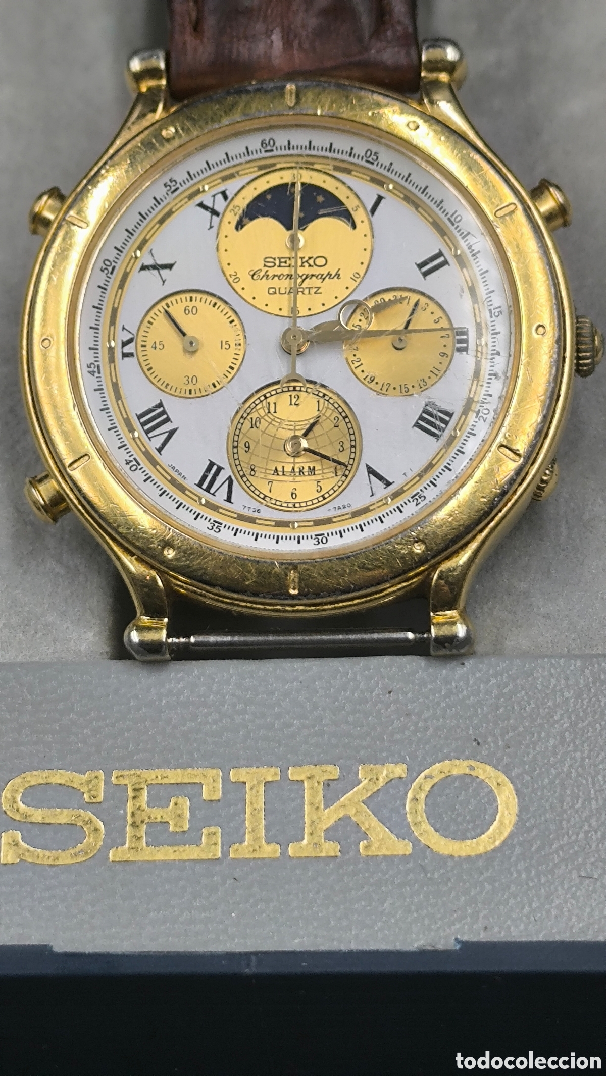 Vintage: Reloj Seiko lunar Chronograph Quartz Moonphase Alarm 7T36-7A0A Vintage