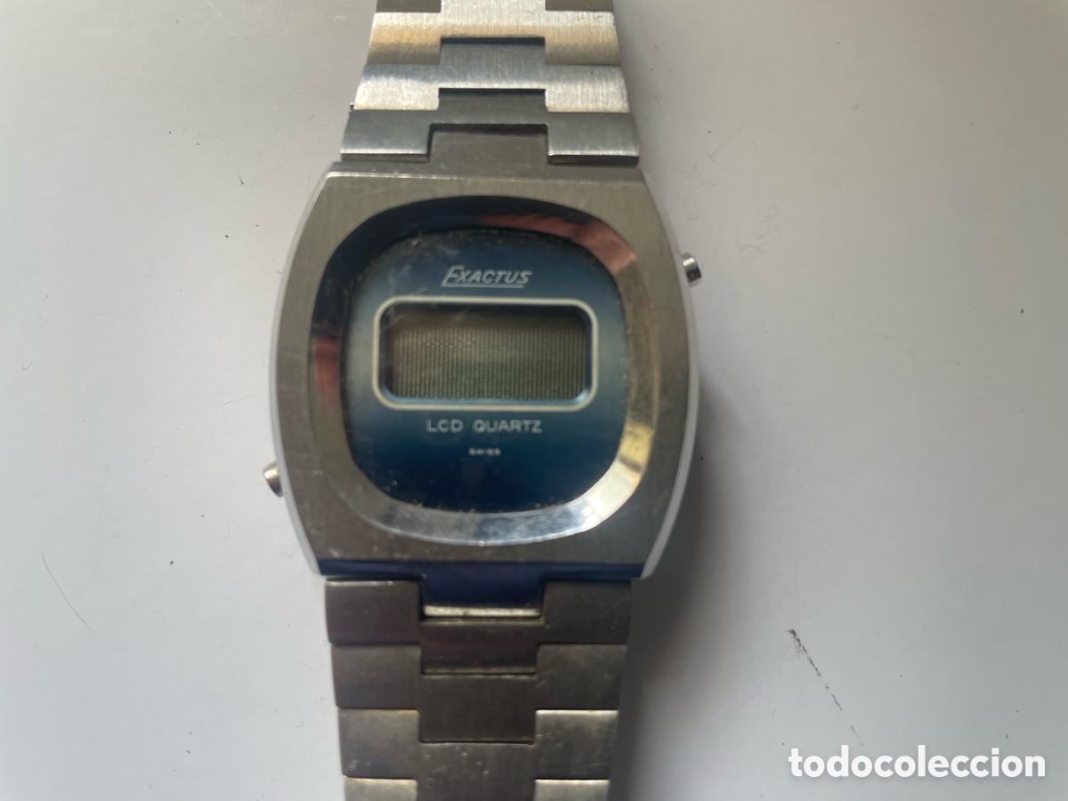 Vintage: Reloj Exactus LCD Quartz Swiss Vintage A&ntilde;os 70 Caja Cushion Sin Tapa Trasera