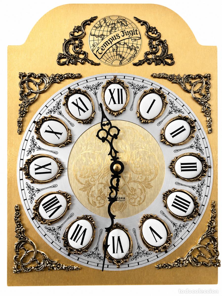 Vintage: Reloj de pared Rodhora Tempus Fugit con tres pesas, p&eacute;ndulo y soner&iacute;a carrill&oacute;n