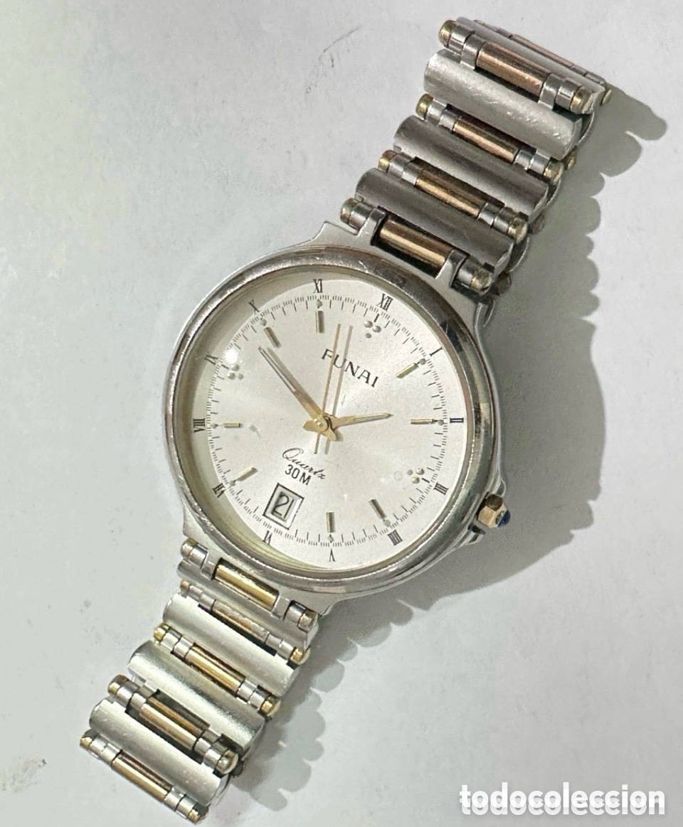 Vintage Uhren: Reloj FUNAI Quartz Date Colecci&oacute;n Swiss Vintage