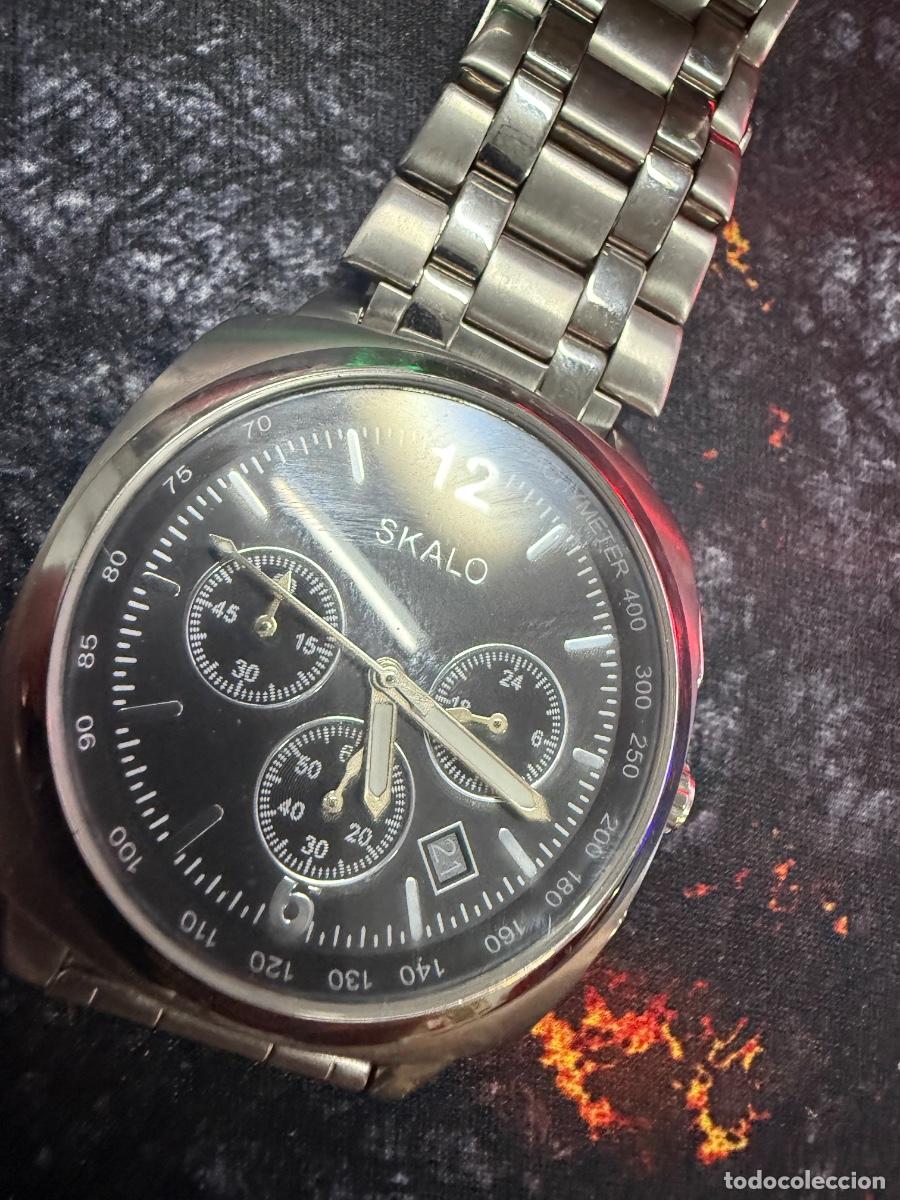 Vintage: Reloj SKALO hombre acero estilo cron&oacute;grafo deportivo funcionando pila nueva