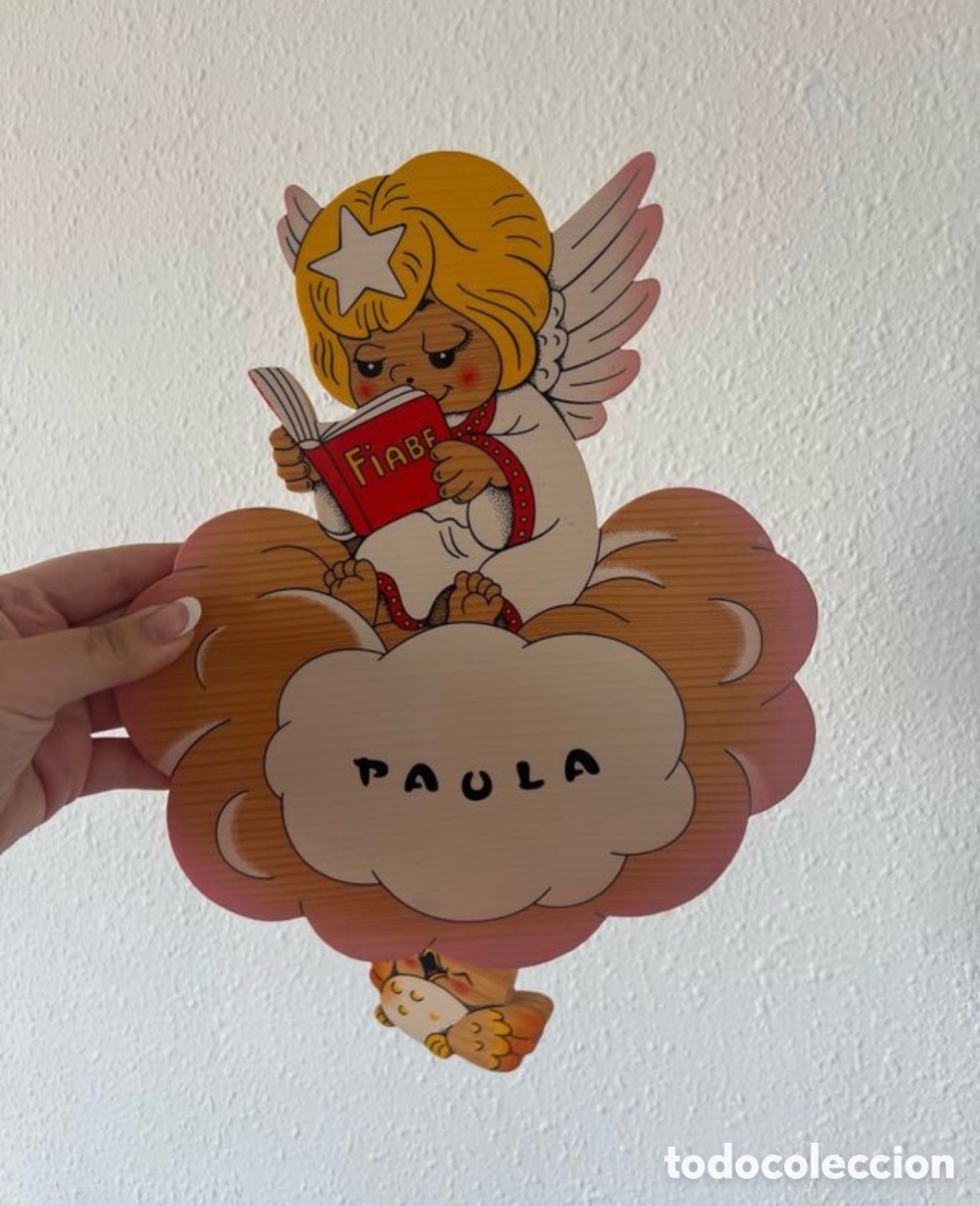Vintage: Caja musical infantil Bartolucci &aacute;ngel madera con melod&iacute;a de cuerda
