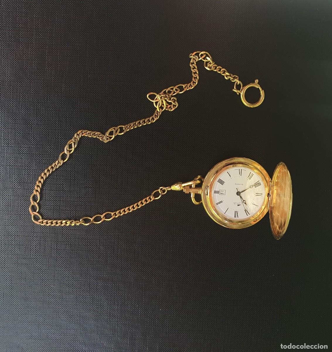 Vintage: Reloj de bolsillo dorado Lotus Quartz - Mecanismo Suizo - Estilo Vintage Labrado -Nuevo !