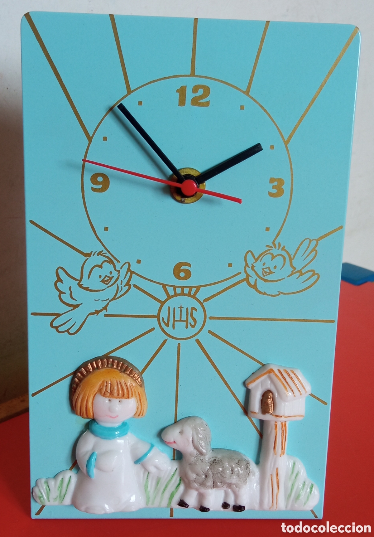 Vintage: RELOJ SOBREMESA AZUL PRIMERA 1&ordf; COMUNI&Oacute;N.MAYSE 80'S.NUEVO.