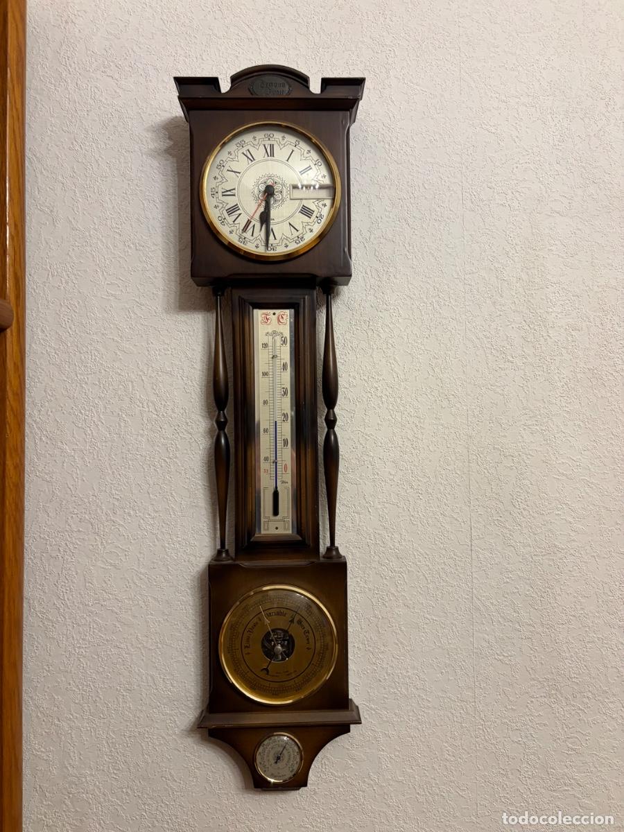 Vintage: Reloj de pared vintage con bar&oacute;metro, term&oacute;metro e higr&oacute;metro &ndash; estaci&oacute;n meteorol&oacute;gica de madera