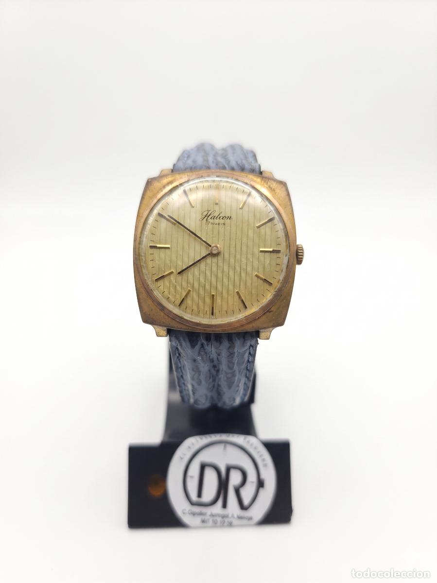 Vintage: Reloj Vintage Halcon chapado en oro - Correa de piel azul