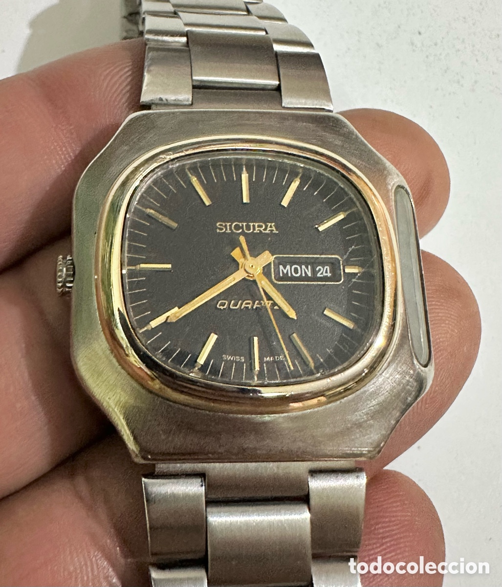 Vintage: Raro reloj SICURA SOLAR Con D&iacute;a Y Fecha Swiss Vintage