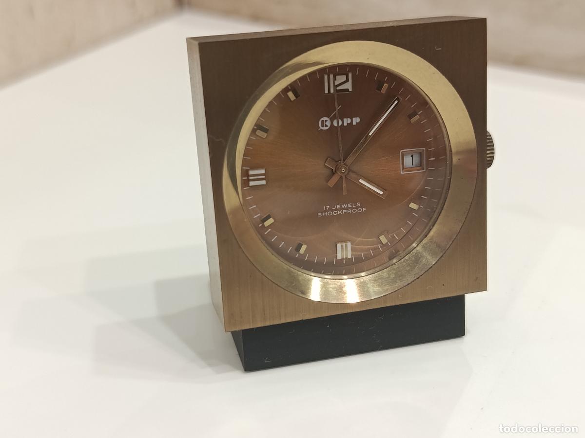 Vintage: RELOJ DE MESA ESCRITORIO VINTAGE KOPP - 17 JEWELS SHOCKPROOF - A&Ntilde;OS 70 FUNCIONANDO