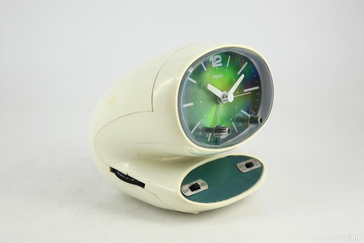 Vintage: Radio reloj despertador Impex 7RQ001 vintage blanco space age retro Hong Kong