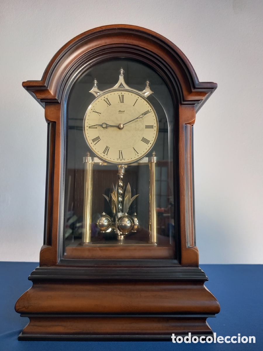 Vintage: Reloj de sobremesa estilo cl&aacute;sico con p&eacute;ndulo giratorio &ndash; Caja de madera y cristal