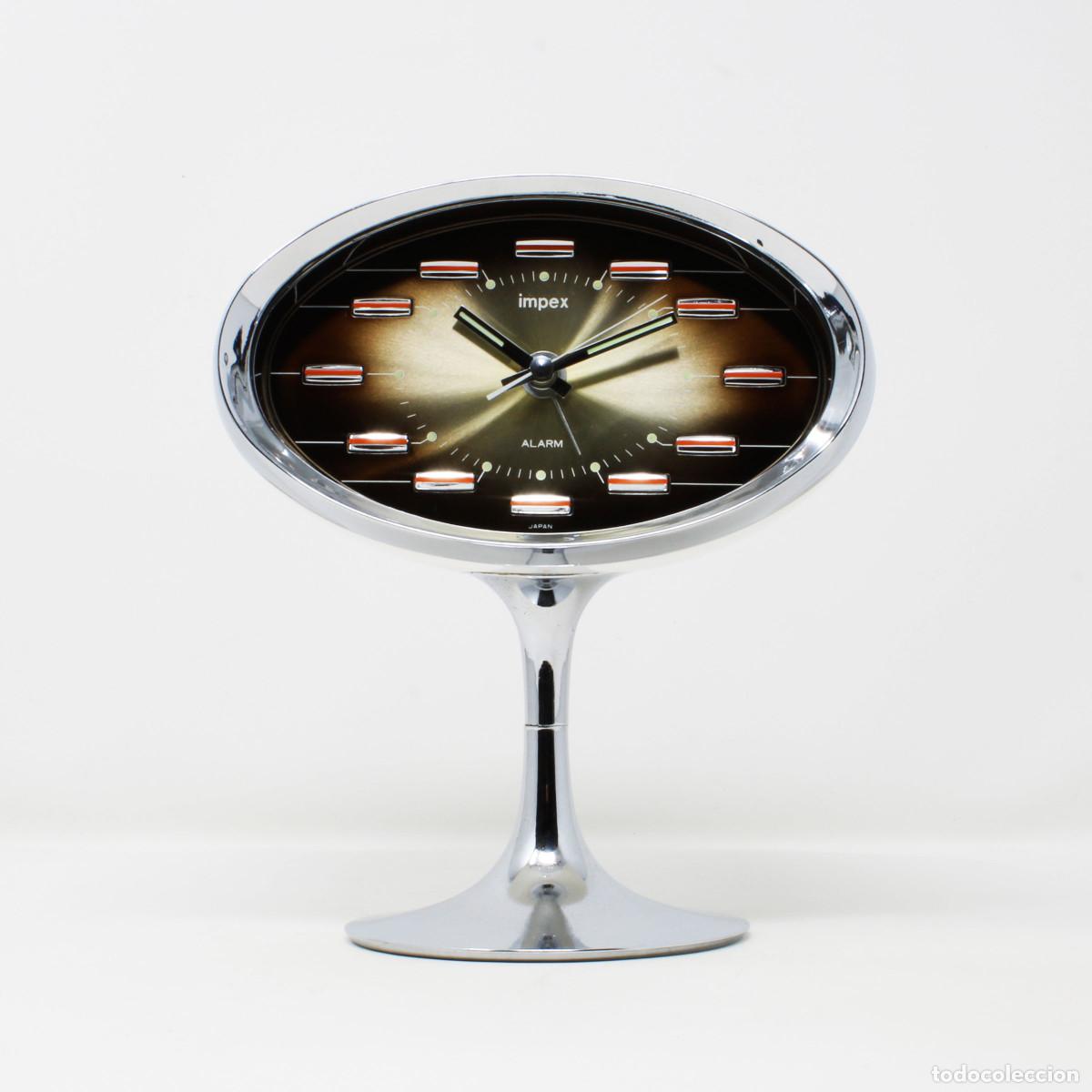 Vintage: Reloj despertador vintage Impex Rhythm 51141 Space Age a&ntilde;os 60 &ndash; dise&ntilde;o tulip&aacute;n cromado