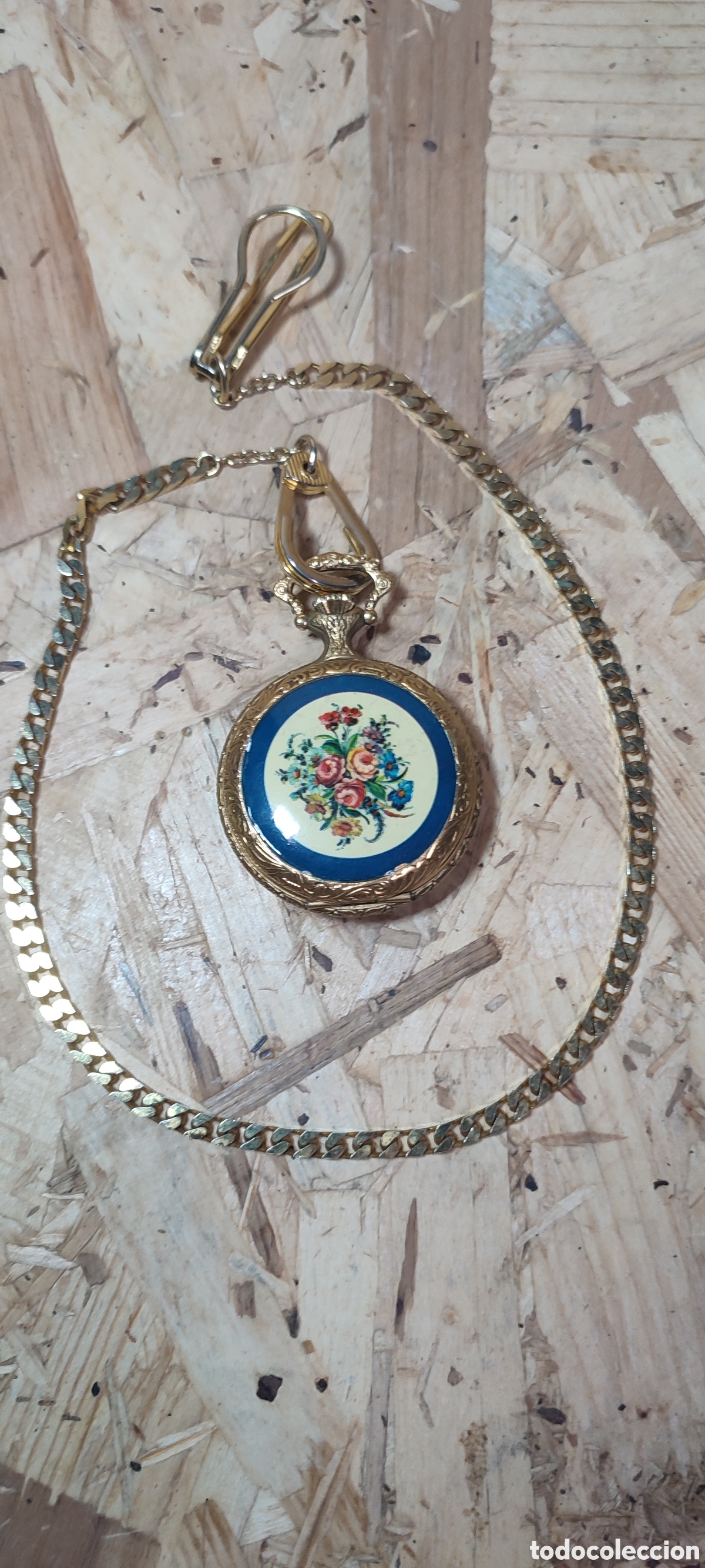 Vintage: Reloj de bolsillo Droz, 17 rubis incabloc. Con cadena