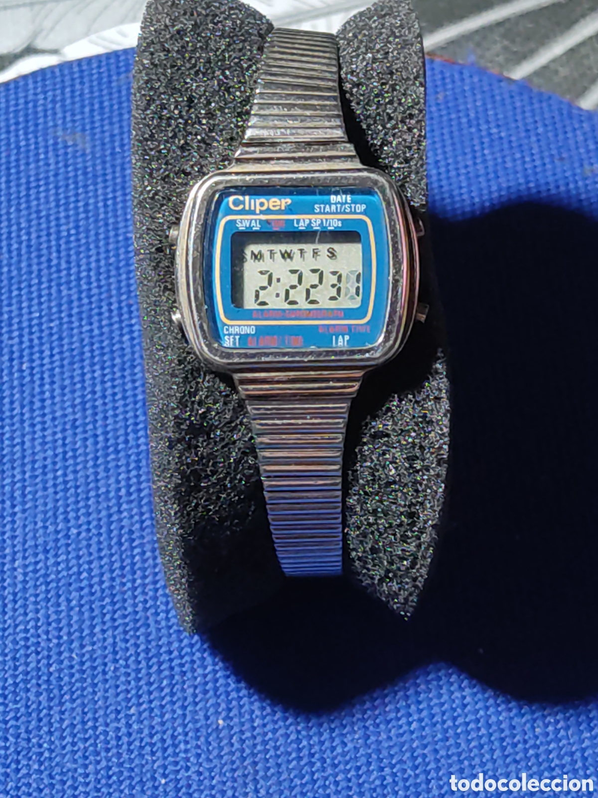 Vintage: Reloj de mujer Cl&iacute;per digital & LCD,cron&oacute;metro,correa de acero.Original a&ntilde;os 70.