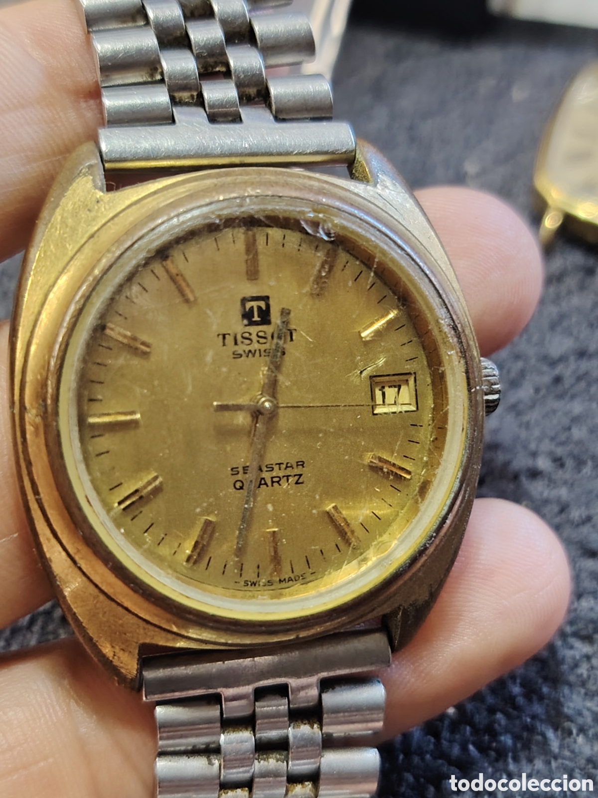 Vintage: Reloj ic&oacute;nico original de cuarzo Tissot seam&aacute;ster dorado